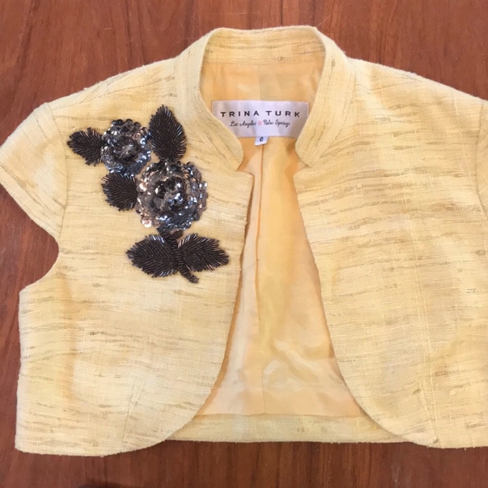 Trina Turk Yellow Bolero Beaded Shrug 6